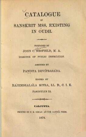 A catalogue of Sanskrit manuscripts existing in Oudh, 11.