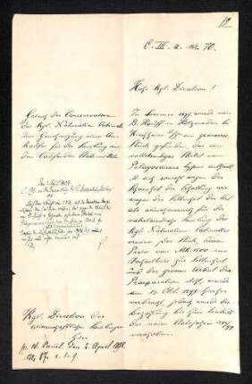 Gesuch der Conservatoren der Kgl. Naturaliensammlung um Genehmigung eines Ankaufs für die Sammlung aus den laufenden Etatsmitteln