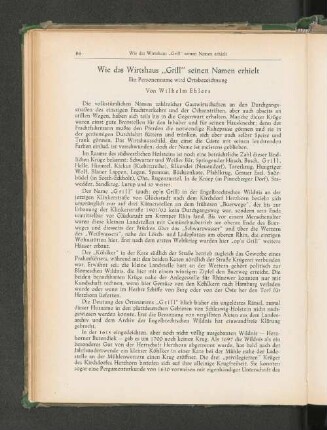 Wie das Wirtshaus "Grill seinen Namen erhielt Ein Personenname wird Orstbezichnung Von Wilhelm Ehlers