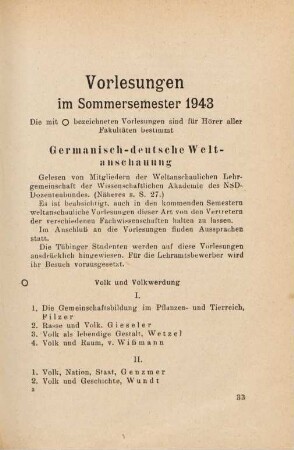 33-63, Vorlesungen im Sommersemester 1943