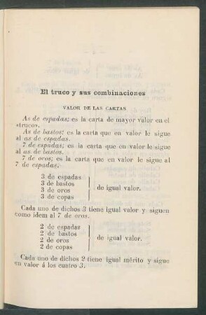 El truco y sus combinaciones : Valor de las cartas