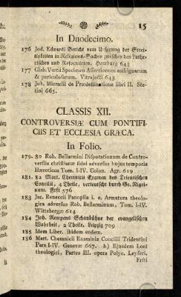 15-31, Classis CII. Controversiae Cum Pontificus et Ecclesia Graeca.