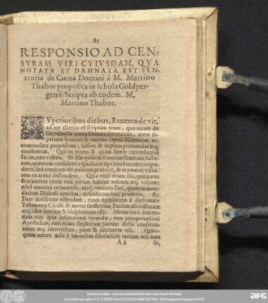 [Apologia Verae Sententiae De Coena Domini.]