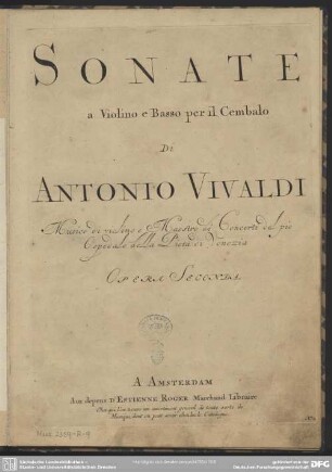 Sonate a violino e basso per il cembalo : Opera Seconda