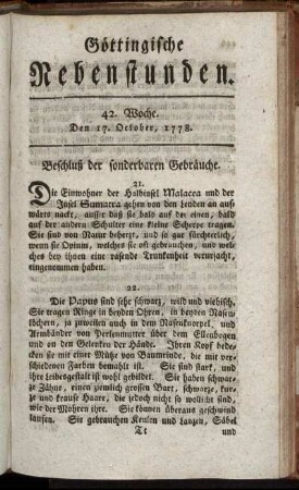 42. Woche. Den 17. October 1778
