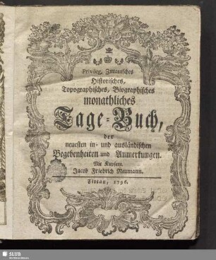 1796: Privil. Zittauisches, topographisches, biographisch-historisches, monatliches Tage-Buch