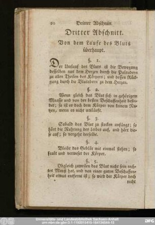 Dritter Abschnitt. Von dem Laufe des Bluts überhaupt.