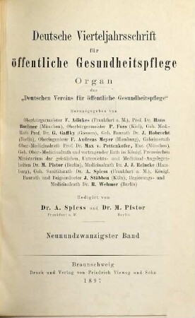 Deutsche Vierteljahrsschrift für öffentliche Gesundheitspflege : Organ des Deutschen Vereins für öffentliche Gesundheitspflege. 29. 1897