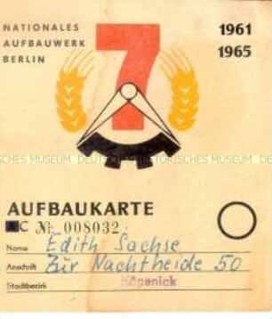 Nachweisheft des Nationalen Aufbauwerks (NAW) mit Marken für geleistete Arbeitsstunden
