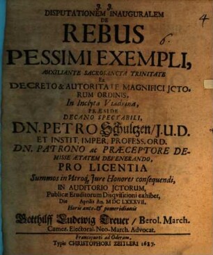 Disp. inaug. de rebus pessimi exempli