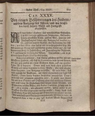 Cap. XXXV. Von einigen Beschwerunhen des Hindern / und dem Ausgange des Afftern / [...]
