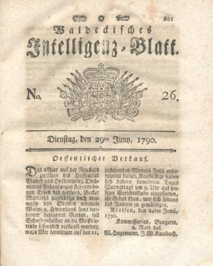 No. 26, Dienstag, den 29ten Juny, 1790
