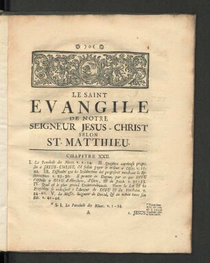 Le saint evangile de notre seigneur Jesus-Christ selon St. Matthieu.