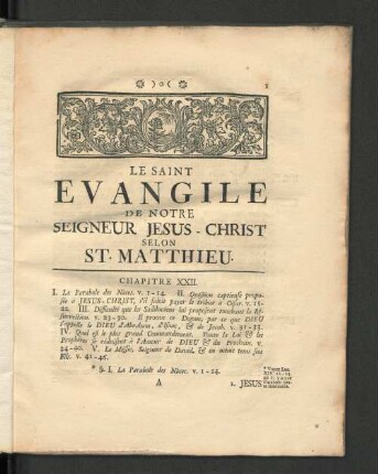 Le saint evangile de notre seigneur Jesus-Christ selon St. Matthieu.