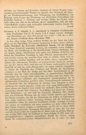 371-372 [Rezension] Schmidt, Herman A. P., Introductio in liturgiam occidentalem