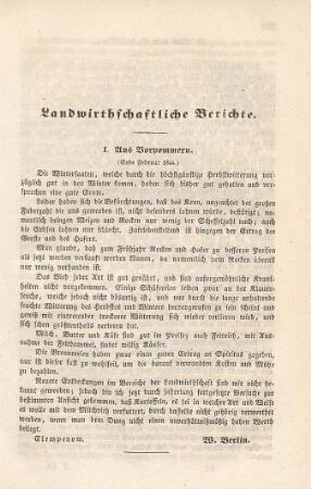Landwirthschaftliche Berichte.