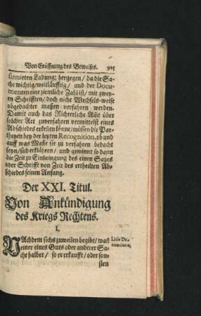 Der XXI. Titul. von Ankündigung des Kriegs-Rechtens.