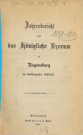 Jahres-Bericht. 1891/92