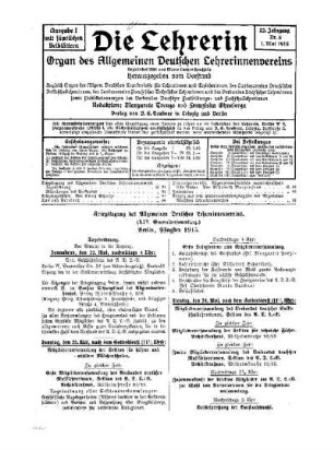 Kriegstagung des Allgemeinen Deutschen Lehrerinnenvereins : (XIV. Generalversammlung) ; Berlin, Pfingsten 1915