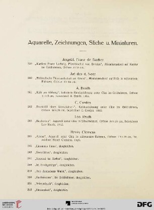 Aquarelle, Zeichnungen, Stiche u. Miniaturen (Nr. 329-261)
