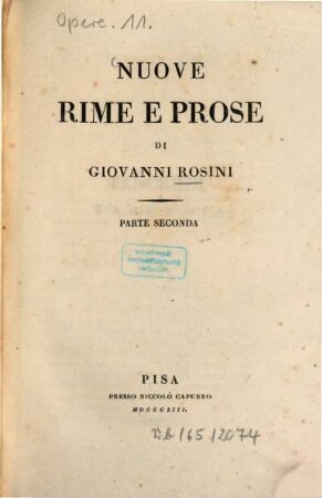 Opere di Giovanni Rosini, 11. [P.2.] - 1853. - 171 S.