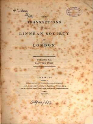 The transactions of the Linnean Society of London. 12, 12. 1817