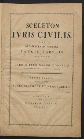 Sceleton Ivris Civilis. Sive Ivris Prvdentia Vniversa