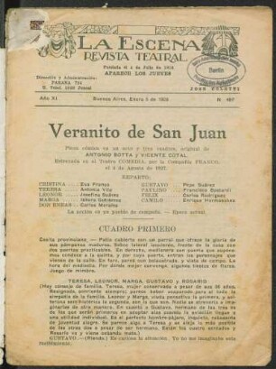 Veranito de San Juan : pieza cómica en un acto y tres cuadros