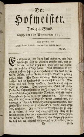 Das 44. Stück. Leipzig, den 1 des Wintermonats 1751.