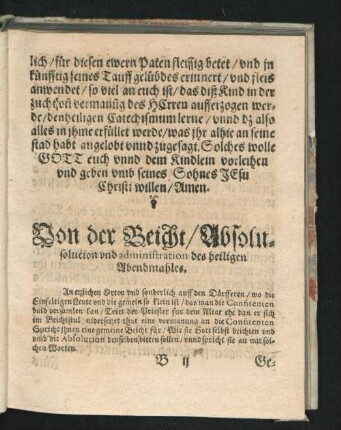 Von der Beicht/ Absolution und administration des heiligen Abendmahles.