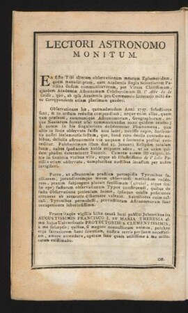 Lectori Astronomo Monitum.