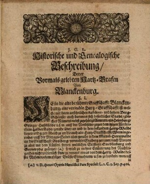 Joh. Georg. Lenckfeldi. [!] Past. Prim. Gröning. Antiquitates Blanckenburgens: Oder Genealogische und Historische Beschreibung Derer vormahls gelebten Grafen von Blanckenburg Am Hartz-Walde : Nebst kurtzer Nachricht Von der alten Käyserl. Sächs. Pfaltz-Stadt Wallhausen. Wie auch einigen Genealogischen Stamm-Tafeln derer Hertzogl. Braunschweig- und Lüneburgischenn Erb-Marschallen und Herren von Oldershausen. Aus bewährten Historicis und Schrifften zusam[m]en getragen, und mit unterschiedenen raren Diplomatibus versehen