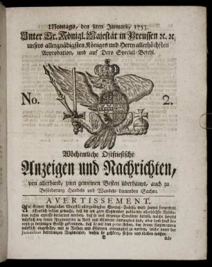 No. 2. Montags, den 8ten Januarii, 1753.