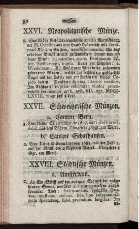 XXVII. Schweitzerische Münzen.
