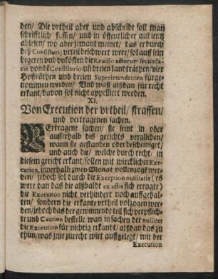 XI. Von Execution der urtheil/ straffen/ und vertragenen sachen.