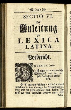 Sectio VI. oder Anleitung zur Lexica Latina.