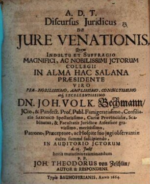 Discursus juridicus de jure venationis