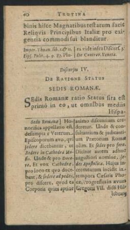 Discursus IV. De Ratione Status Sedis Romanae.