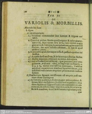 Tab. XI. De Variolis & Morbillis