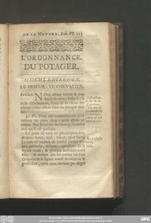 L'Ordonnance. Du Potager. Sixiéme Entretien.