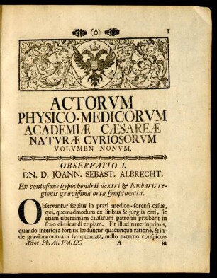 Actorum Physico-Medicorum Academiae Caesareae Naturae Curiosorum Volumen Nonum