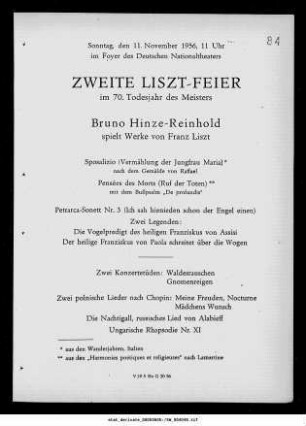 Zweite Liszt-Feier im 70. Todesjahr des Meisters