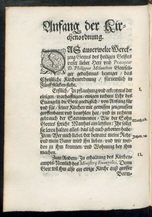Anfang der Kirchenordnung.
