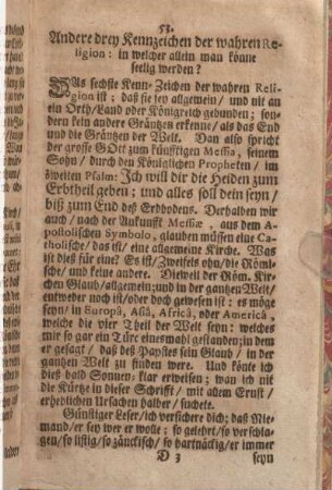 Andere drey Kennzeichen der wahren Religion: in welcher allein man könne seelig werden?