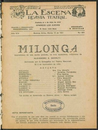 Milonga : impresiones de una noche porteña, en tres momentos