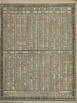 Schreib-Tisch-Kalender auf das Schalt-Jahr 1828