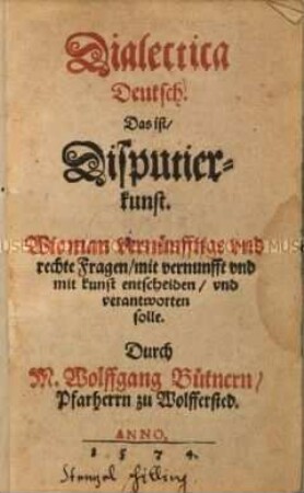 Dialectica deutsch. Das ist Disputierkunst