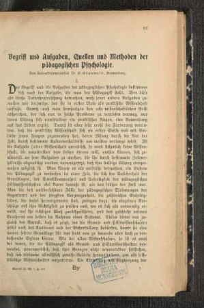 Begriff und Aufgaben, Quellen und Methoden der pädagogischen Psychologie