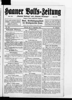 Haaner Volks-Zeitung. 1896-1928