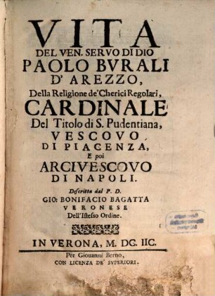 Vita del ven. servo di Dio Paolo Burali d'Arezzo